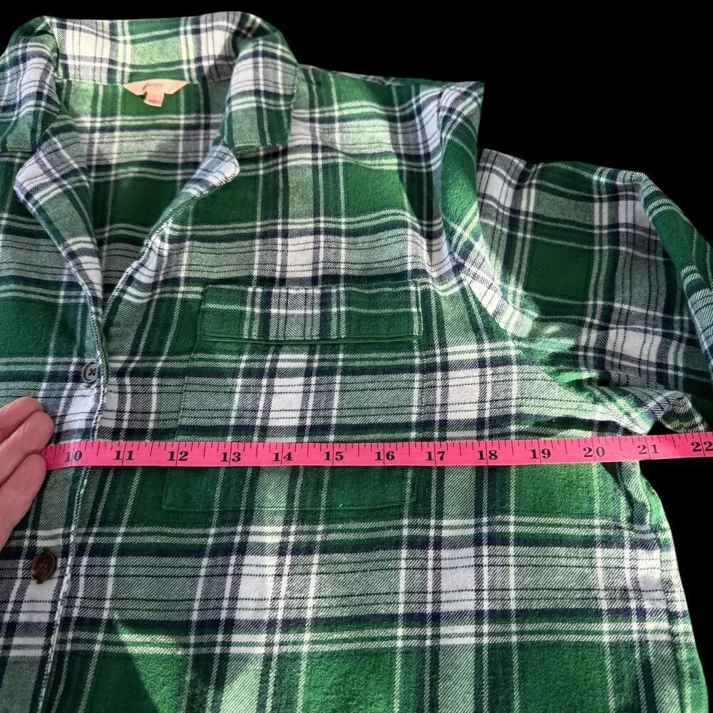Eberjey Flannel Long Pajama Set Green Plaid Button Down Size Small